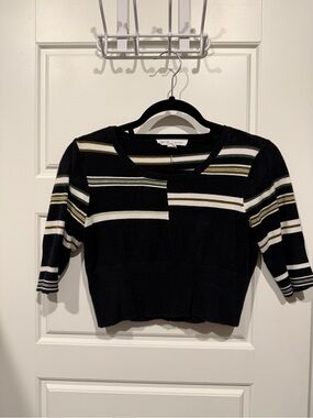 BCBGeneration Black Striped Cropped Crew Sweater